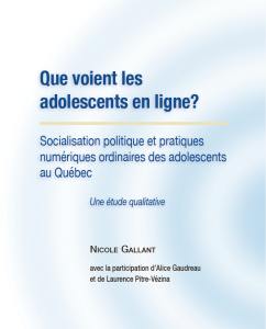 Gallant, N. Avec la participation de Gaudreau, A. et Pitre-Vézina, L. (2023). Que voient les adolescents en ligne? Socialisation politique et pratiques numériques ordinaires des adolescents au Québec. Rapport de recherche. Centre d’études sur les médias.
&nbsp;