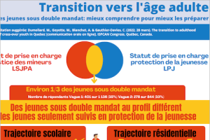 Dumollard, M., Goyette, M., Blanchet, A. & Gauthier-Davies, C. (Réalisée par J. Côté-Guimond).(2022). Transition vers l’âge adulte des jeunes sous double mandat: mieux comprendre pour mieux les préparer [Infographie]. ISPCAN Congress, Québec, Canada.