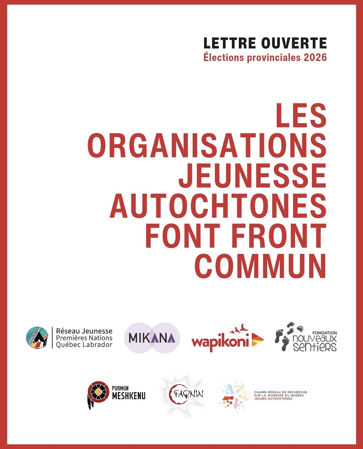 Lettre ouverte – élections provinciales 2026 | Les organisations jeunesse autochtones font front commun